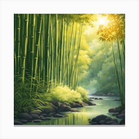 A Stream In A Bamboo Forest At Sun Rise Square Composition 217 Canvas Print