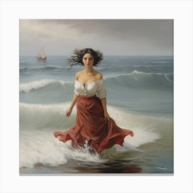 Woman In The Sea Canvas Print