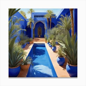 Jardin Majorelle Morocco Modern Blue Illustration art print 1 Canvas Print