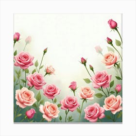 A Watercolor Garden Full Of Roses, Blooming In Soft, Pastel Hues Canvas Print