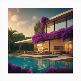 Modern House With Pool Canvas Print