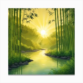 A Stream In A Bamboo Forest At Sun Rise Square Composition 3 Canvas Print