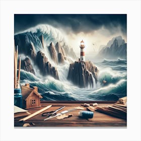 Lighthouse In The Storm 1 Canvas Print