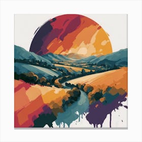 The wide, multi-colored array has circular shapes that create a picturesque landscape 3 Canvas Print