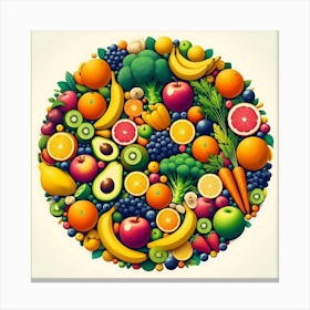 Fresh Fruits And Vegetables In A Circle Canvas Print