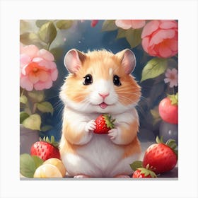 Hamster With Strawberries Canvas Print