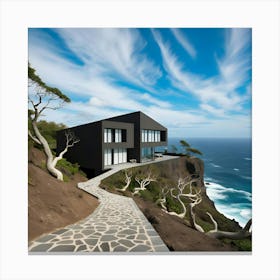 Beautiful Charcoal Grey Modern House Situated On A Cliff (1) Canvas Print