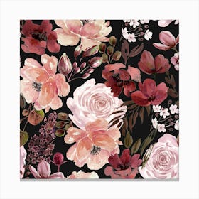 Floral Chaos Dark Brown Canvas Print