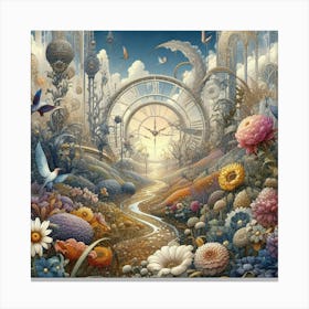 Clock In The Garden Canvas Print