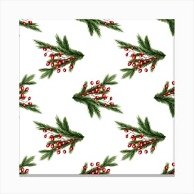 Fir Branches And Lingonberry Seamless Pattern Canvas Print