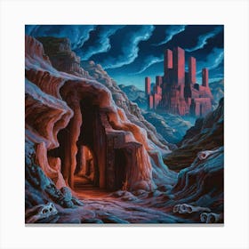 Paints a Majestic Yet Ominous Landscape: Labyrinthine Canyons at Night. Canvas Print