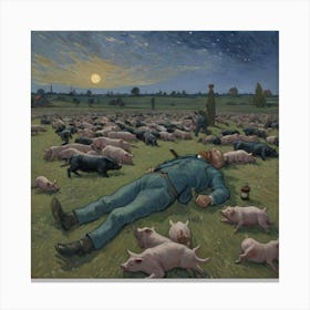 Drunken Twilight: Squealing Chaos Unleashed Pigs In The Field Canvas Print