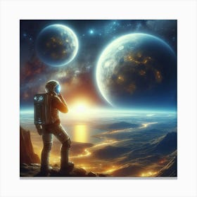 Space Man Looking At Planets Canvas Print
