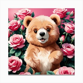 Teddy Bear With Roses Canvas Print