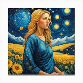 Beautiful Lady Starry Night Canvas Print