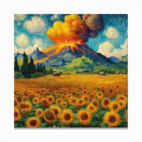 Van Gogh Painted A Sunflower Field In The Middle Of A Volcanic Eruption 2 Canvas Print