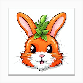 Cute Rabbit With Green Leaves Canvas Print