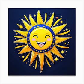 Lovely smiling sun on a blue gradient background 33 Canvas Print