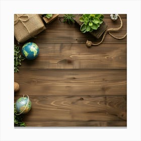 Earth Day Wooden Table From Above Banner Texture 1 Canvas Print