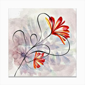 Watercolor Flowers, Line Art Drawing Canvas Print