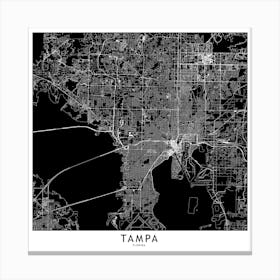 Tampa Black And White Map Square Canvas Print