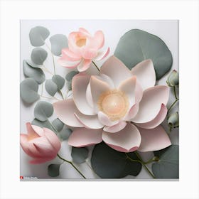 Firefly A Combination Of Lotus Flowers And Eucalyptus Leaves In Pale Pink And Gray, Spaced Out With (1) Canvas Print