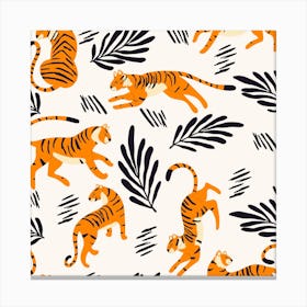 Tiger Pattern With Decoration On White Square Canvas Print
