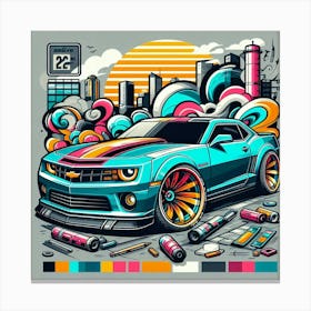 Chevrolet Camaro Vehicle Colorful Comic Graffiti Style Canvas Print