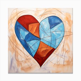 Blue Orange Swirl Doodle Heart 3 Canvas Print