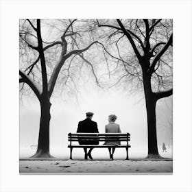 Two People Sitting On A Bench Canvas Print