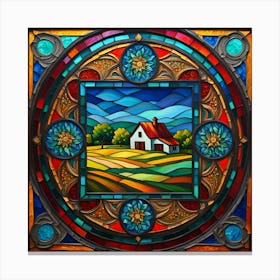 Stained Glass Farmhouse Canvas Print