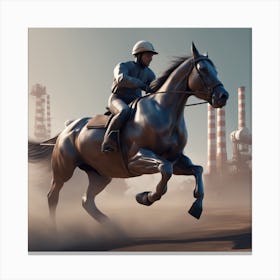 Close Up Of The Horse In Gallop Isometric Digital Art Smog Pollution Toxic Waste Chimneys And (1) Canvas Print