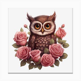 Owl With Roses 18 Canvas Print