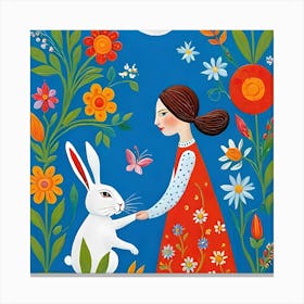 Little Girl And Rabbit Canvas Print