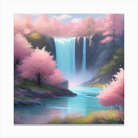 Sakura Waterfall Japanese Textured Canvas Print