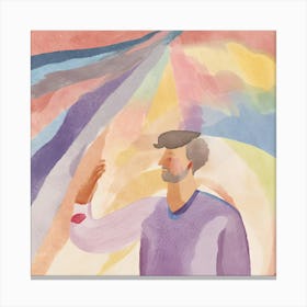 A watercolor painting depicting a man reaching towards a colorful light. Canvas Print