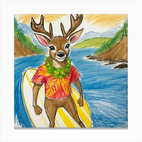 Deer On Surfboard 11 Canvas Print