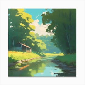 House By A Stream Canvas Print