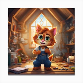 Cat In A Workshop Canvas Print