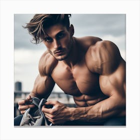 Muscular Man Posing Canvas Print