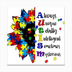 Autism Awareness Sublimation Sunflower Canvas Print