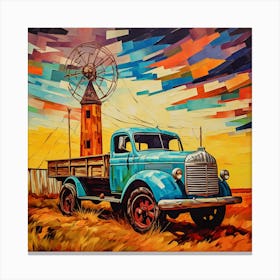 Old Truck With Windmill Canvas Print