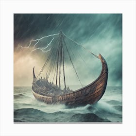 Viking Ship In Stormy Sea 1 Canvas Print