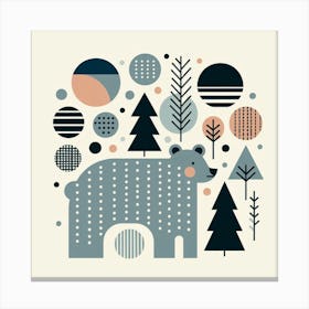 Scandinavian style, Bear and forest 2 Canvas Print