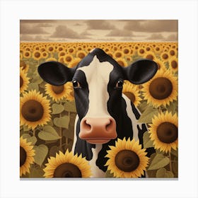 Cow In Sunflower Field Canvas Print