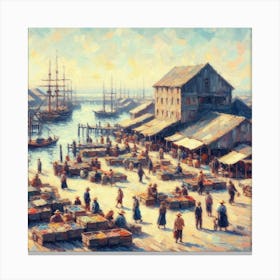 Fish Market, Acrylic Painting Style Canvas Print