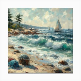 Sailor On The Beach, Acrylic Painting Style 2 Canvas Print