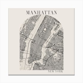 Manhattan New York Boho Minimal Arch Full Beige Color Street Map Canvas Print