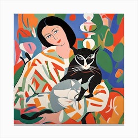 Cat And Woman Matisse Style Canvas Print