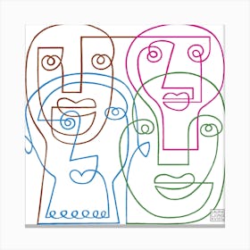 Faces 1 Square Canvas Line Art Print